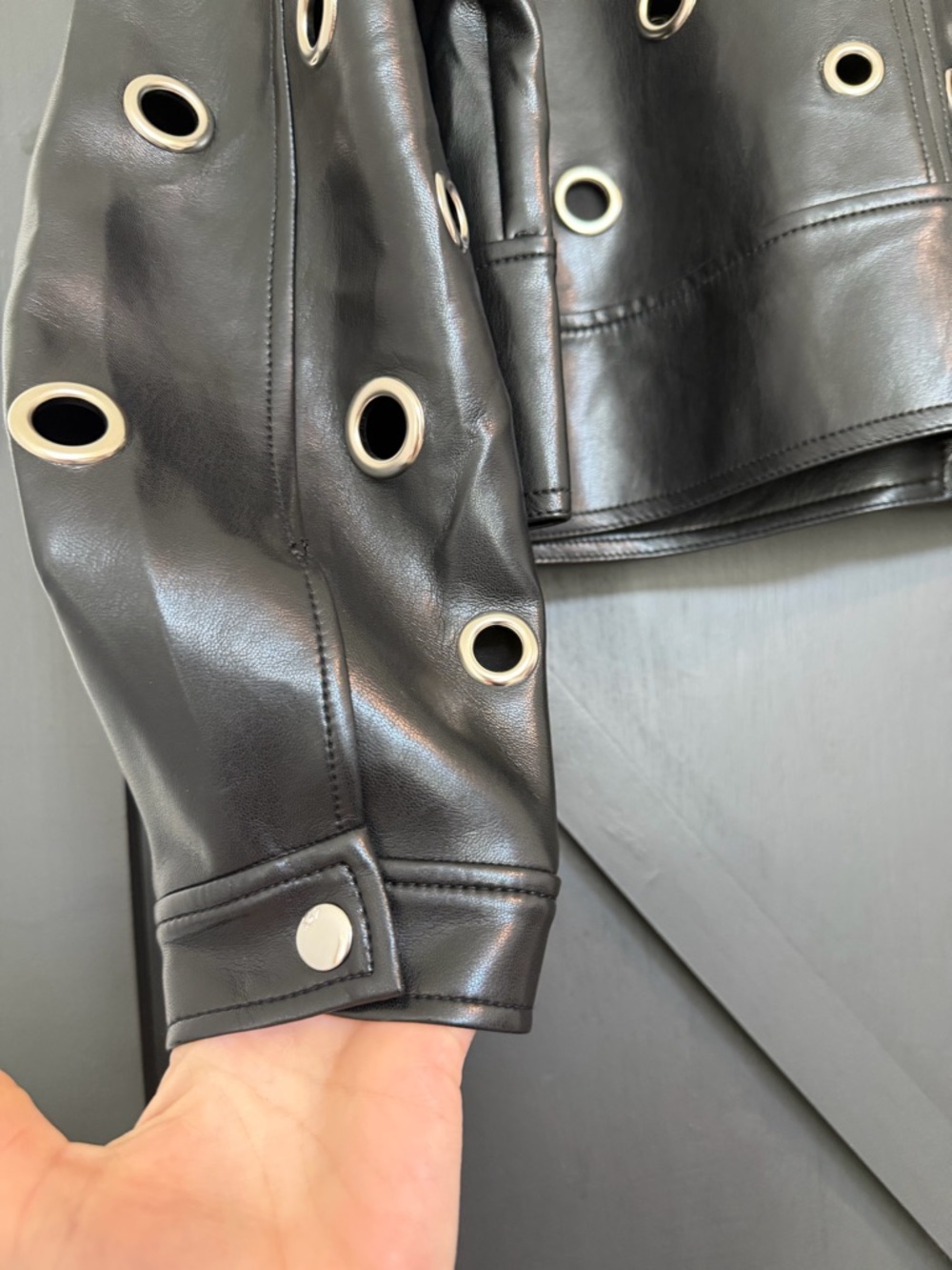 NWT Cinq a Sept Harriet Faux Leather Grommet Jacket in Black, Size Medium - Picture 8 of 11